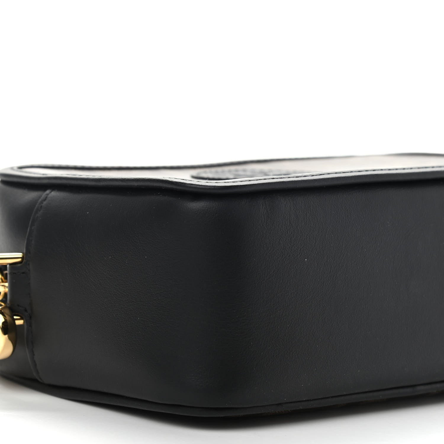 Fendi Glazed Fabric Vitello Century FF 1974 Stamp Patch Mini Camera Case Mogano Panna Black 8 of 9