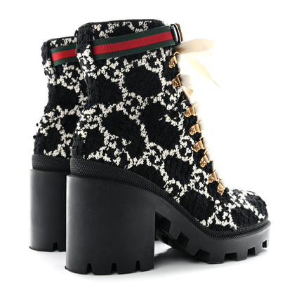 Gucci Tweed GG Monogram Lace Up Combat Ankle Boots 37.5 37.5 Black 4 of 10