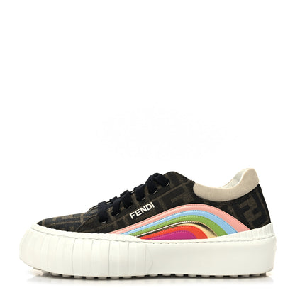Fendi Fabric Jacquard FF Rainbow Womens Fendi Force Low-Top Sneakers 36.5 Tobacco Black White Multicolor 1 of 8