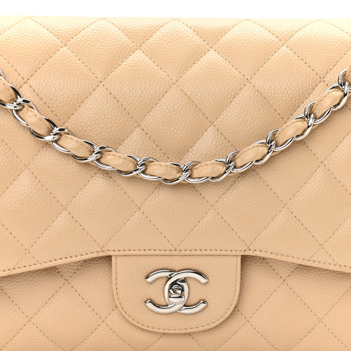 Caviar Quilted Jumbo Double Flap Beige Clair