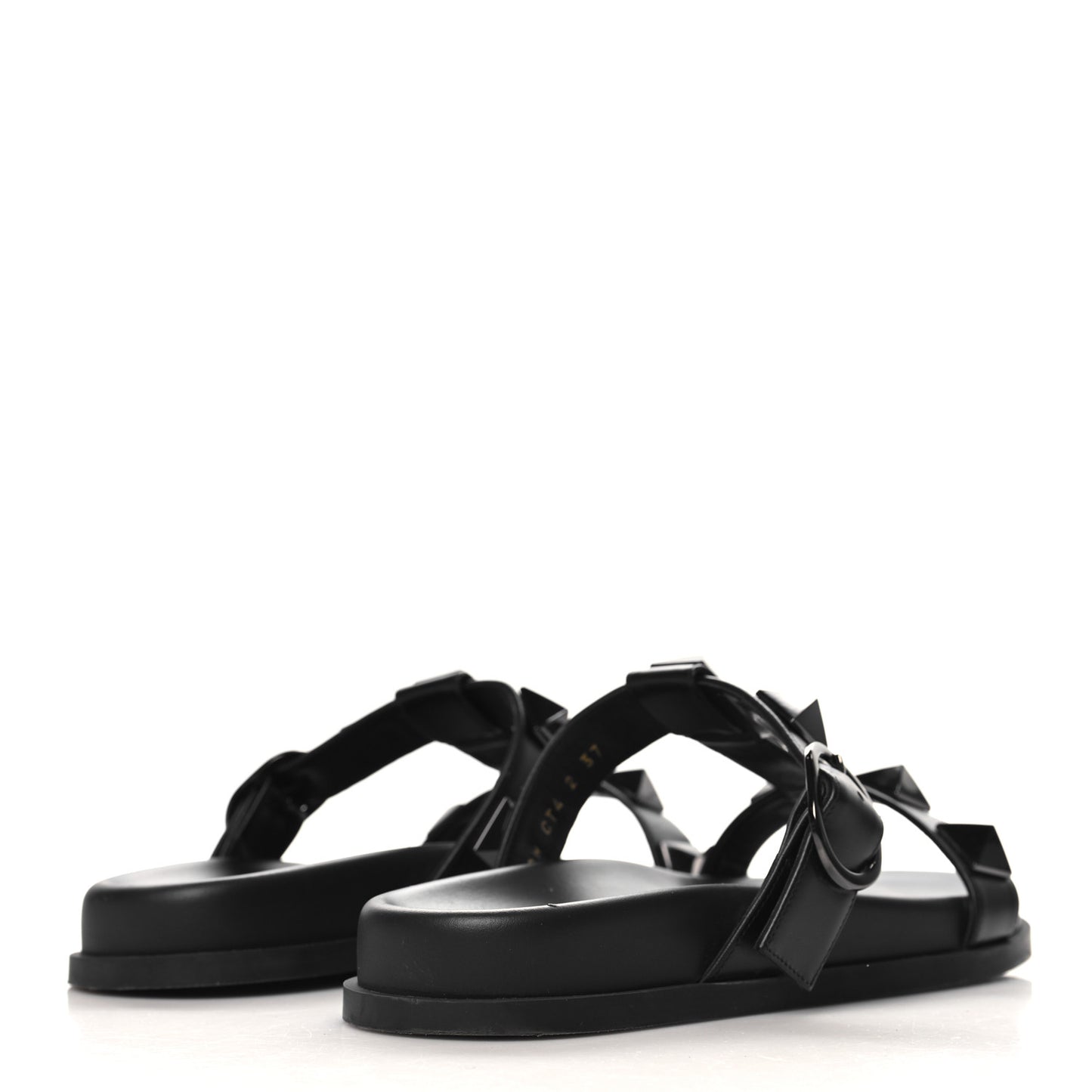 Calfskin Roman Stud Slide Sandals 37 Black