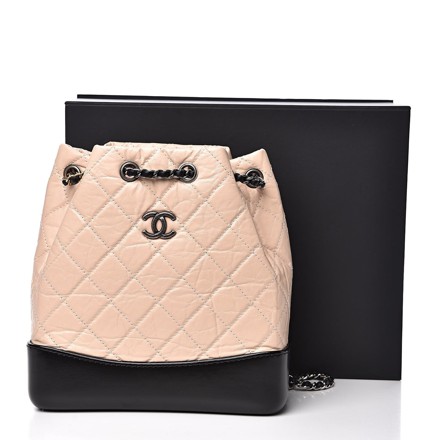 Aged Calfskin Quilted Small Gabrielle Backpack Beige Black