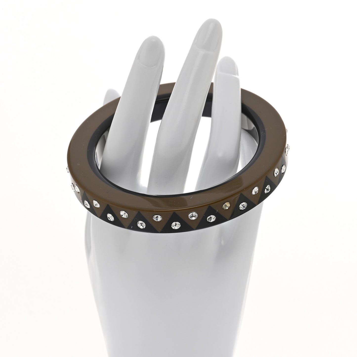Crystal Resin Zigzag Bangle Bracelet M Black Brown