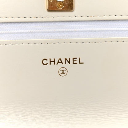 Chanel Shiny Calfskin Quilted Multicolor Top Handle Wallet On Chain WOC  White 6 of 15