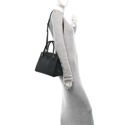 Prada Saffiano Cuir Calfskin Small Monochrome Top Handle Tote Black 2 of 9