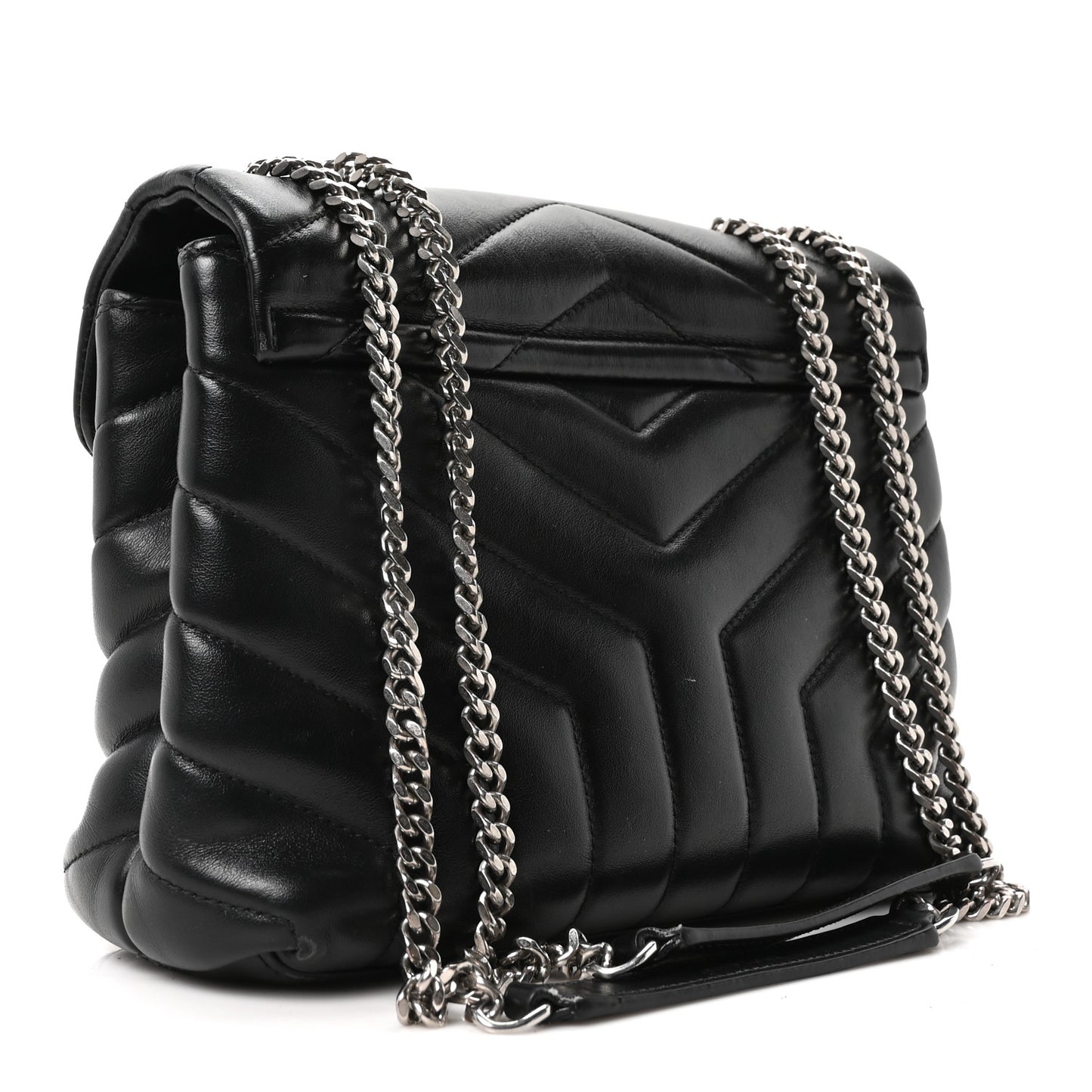 Calfskin Y Quilted Monogram Small Loulou Chain Satchel Black