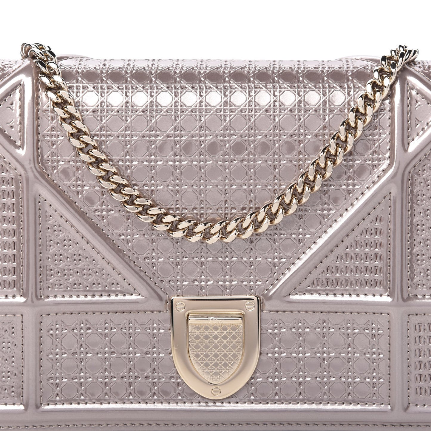 Metallic Patent Micro-Cannage Diorama Wallet on Chain Pouch Hyper Pink