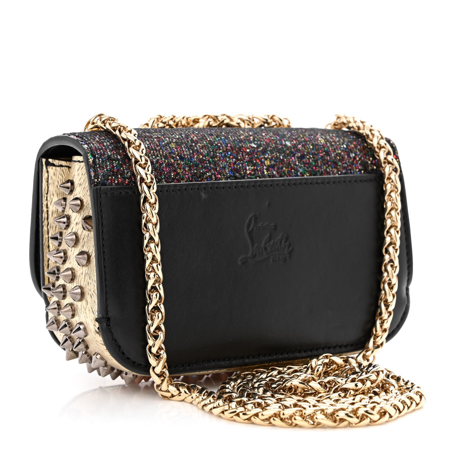 Christian Louboutin Glitter Calfskin Spikes Sweety Charity NV Crossbody Gold 3 of 9