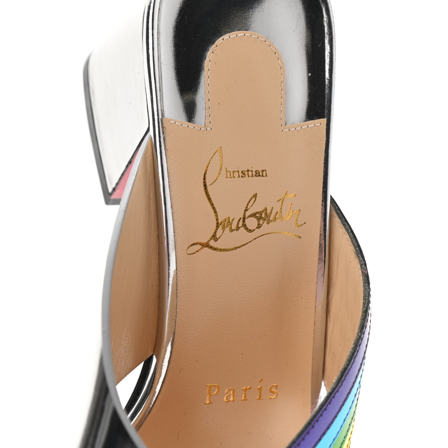 Metallic Calfskin Rainbow Arkenmule 55 Slide Sandals 36.5 Silver Multicolor