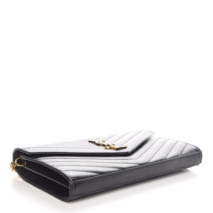 Saint Laurent Grain De Poudre Matelasse Chevron Medium Monogram Chain Wallet Black 4 of 7