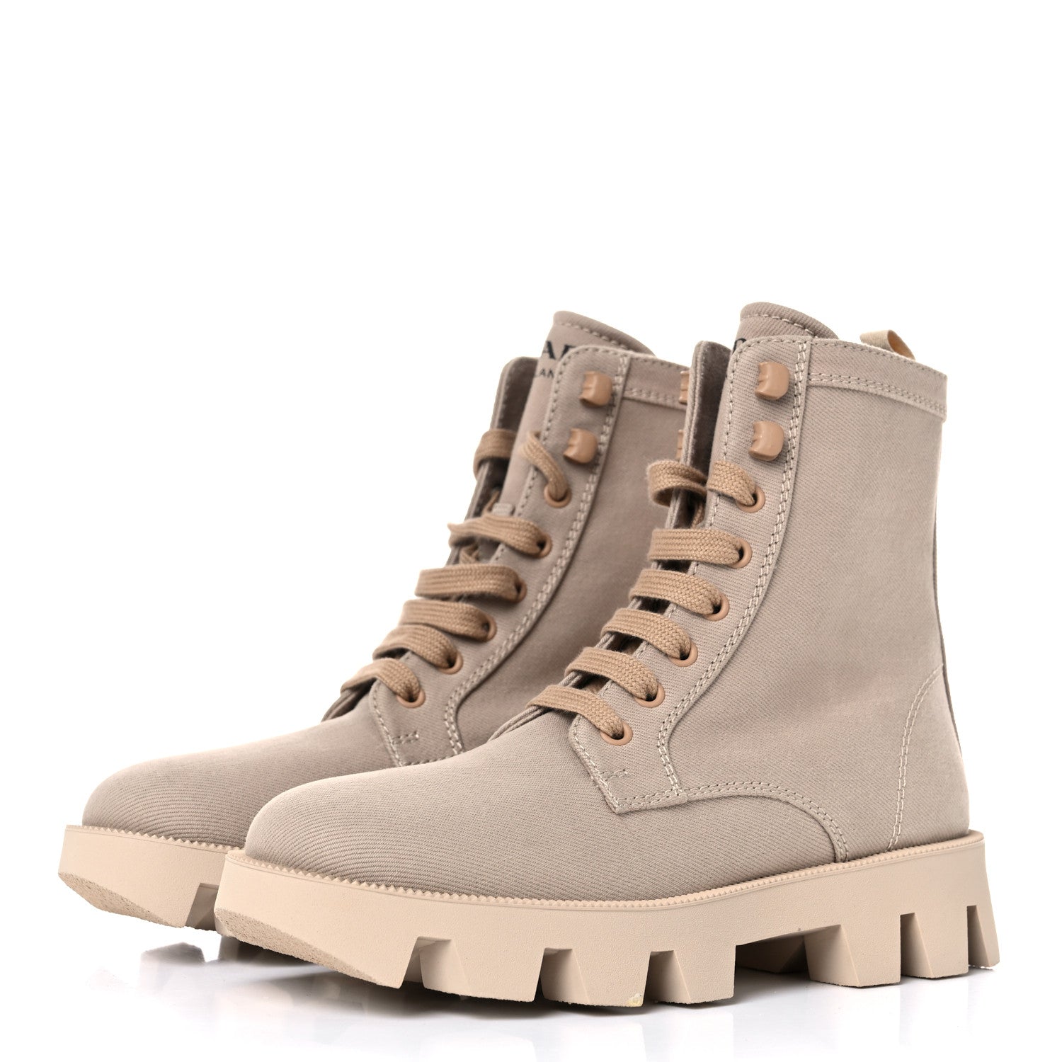 Prada Washed Denim Rocksand 45mm Combat Boots 36.5 Corda 3 of 8