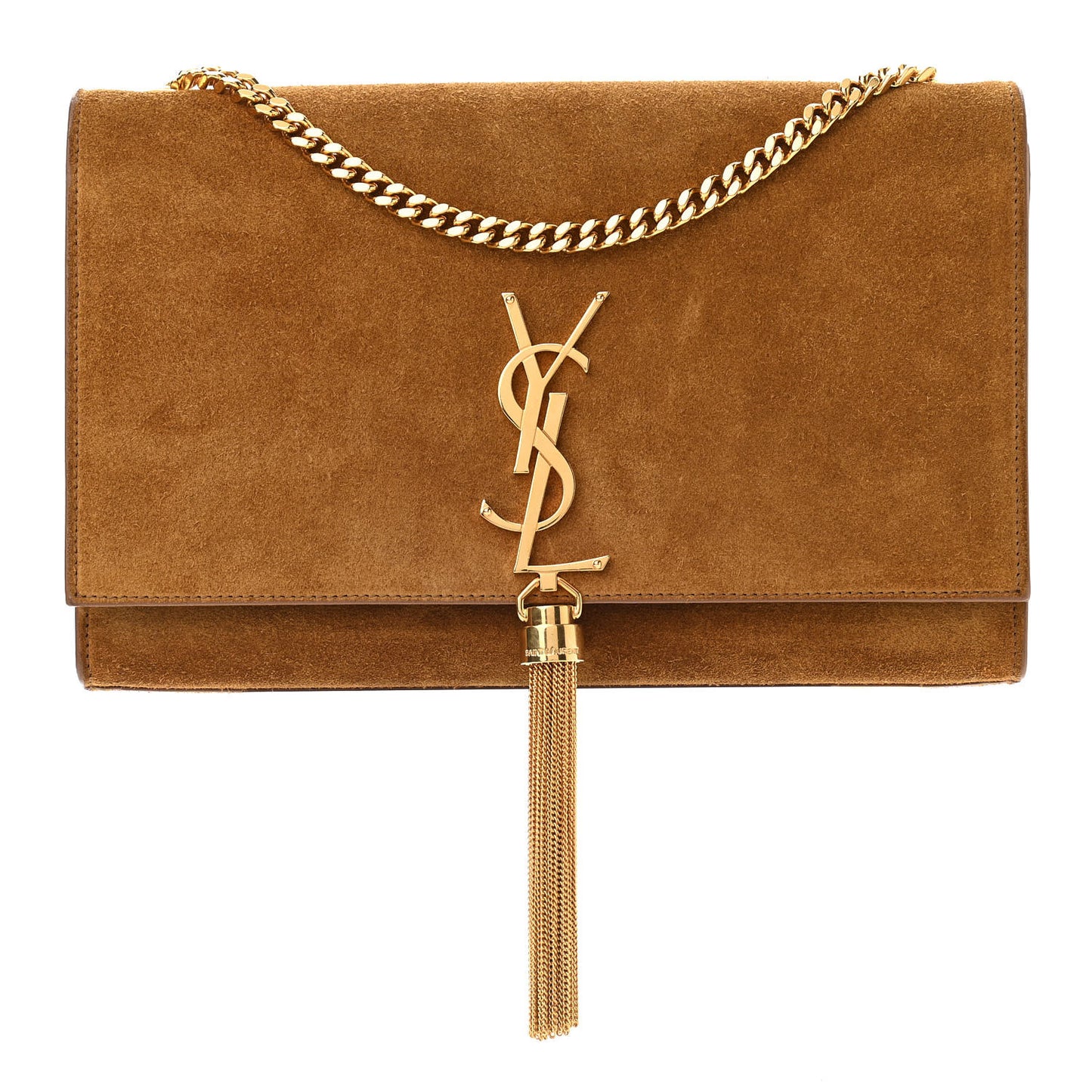 Suede Medium Classic Monogram Kate Tassel Satchel Light Ochre