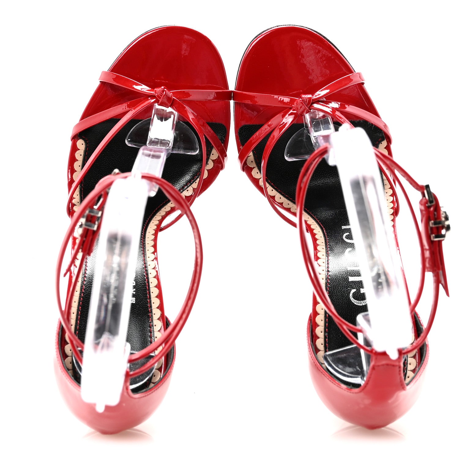 Gucci Patent Crystal Double G Ankle Wrap Sandals 37 Red 1795572