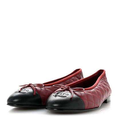 Chanel Lambskin Quilted CC Cap Toe Ballerina Flats 39 Burgundy Black 4 of 9