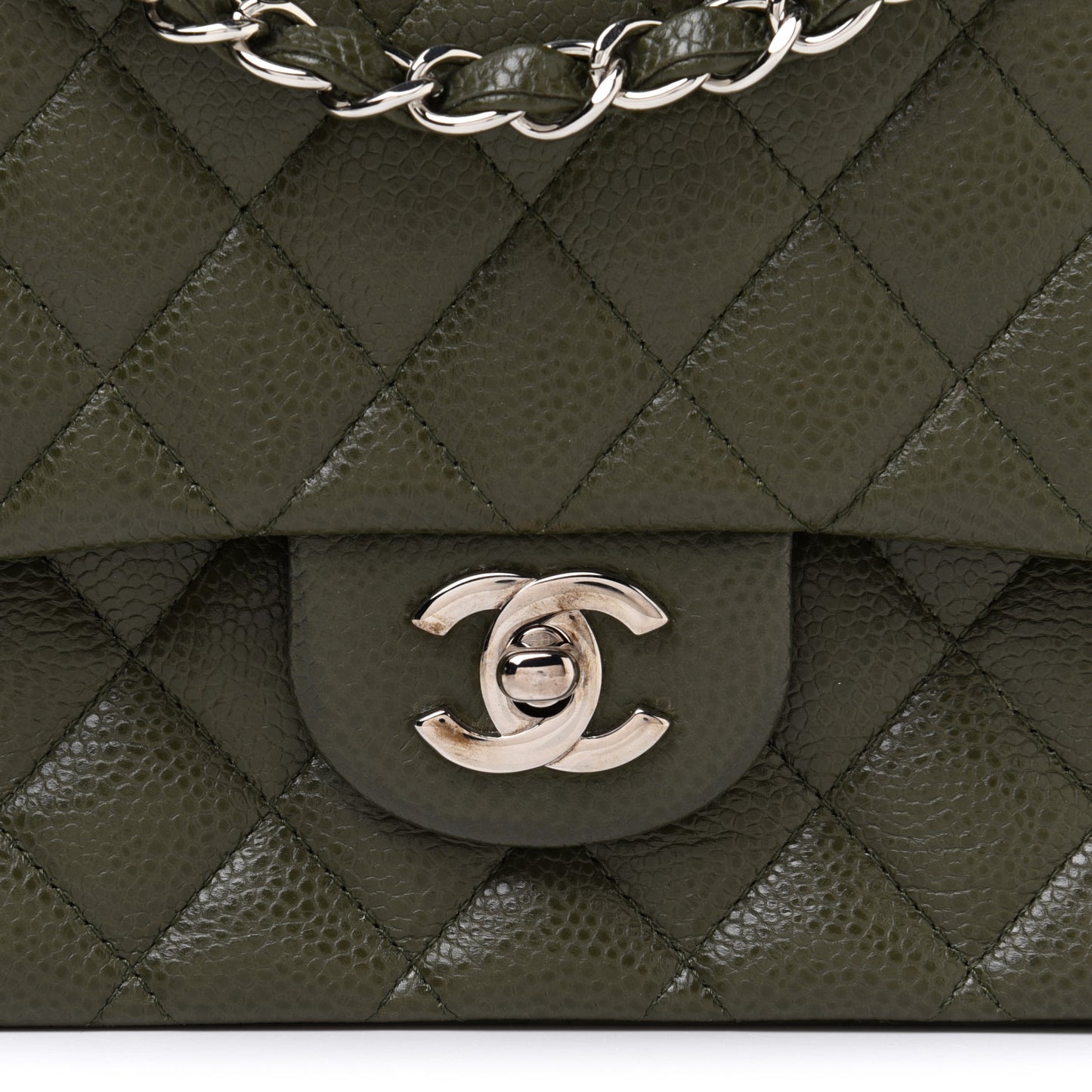 Caviar Quilted Medium Double Flap Dark Green