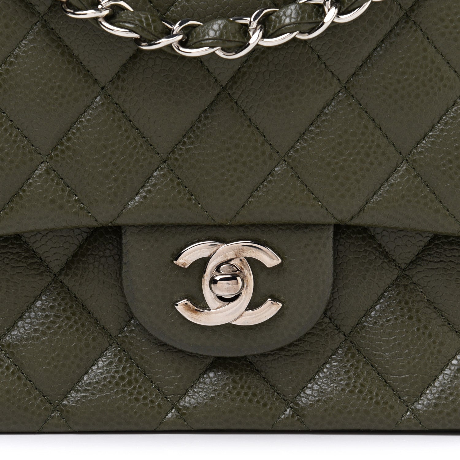 Chanel Caviar Quilted Medium Double Flap Dark Green 8 of 12