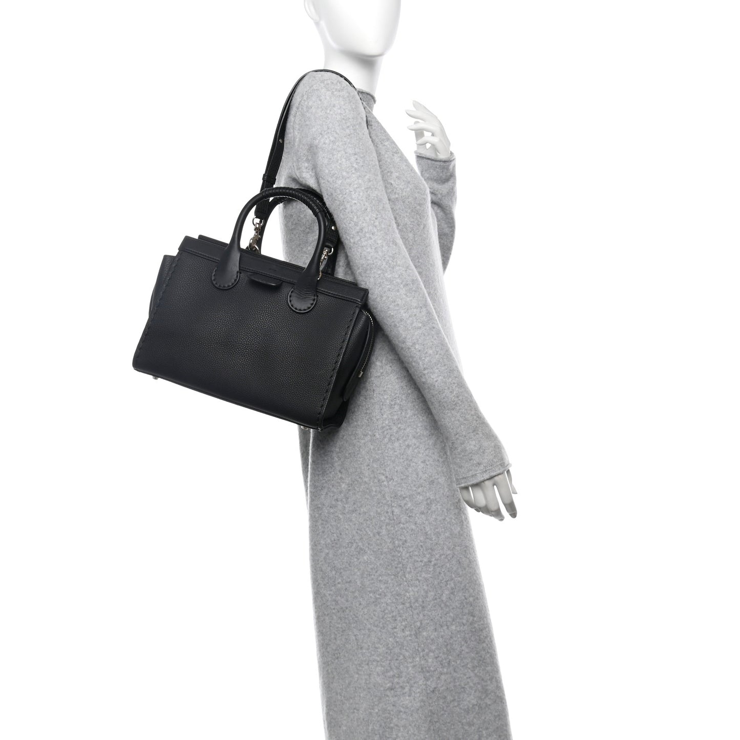 Grained Calfskin Small Edith Top Handle Bag Black