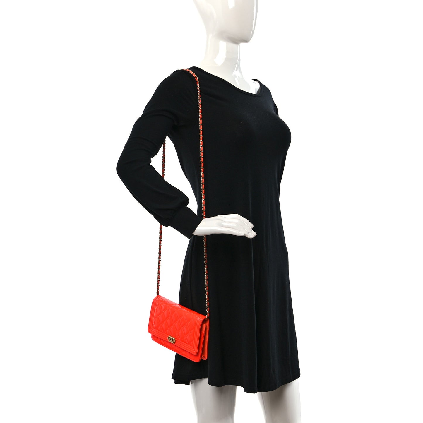 Patent Calfskin Quilted Boy Wallet On Chain WOC Orange