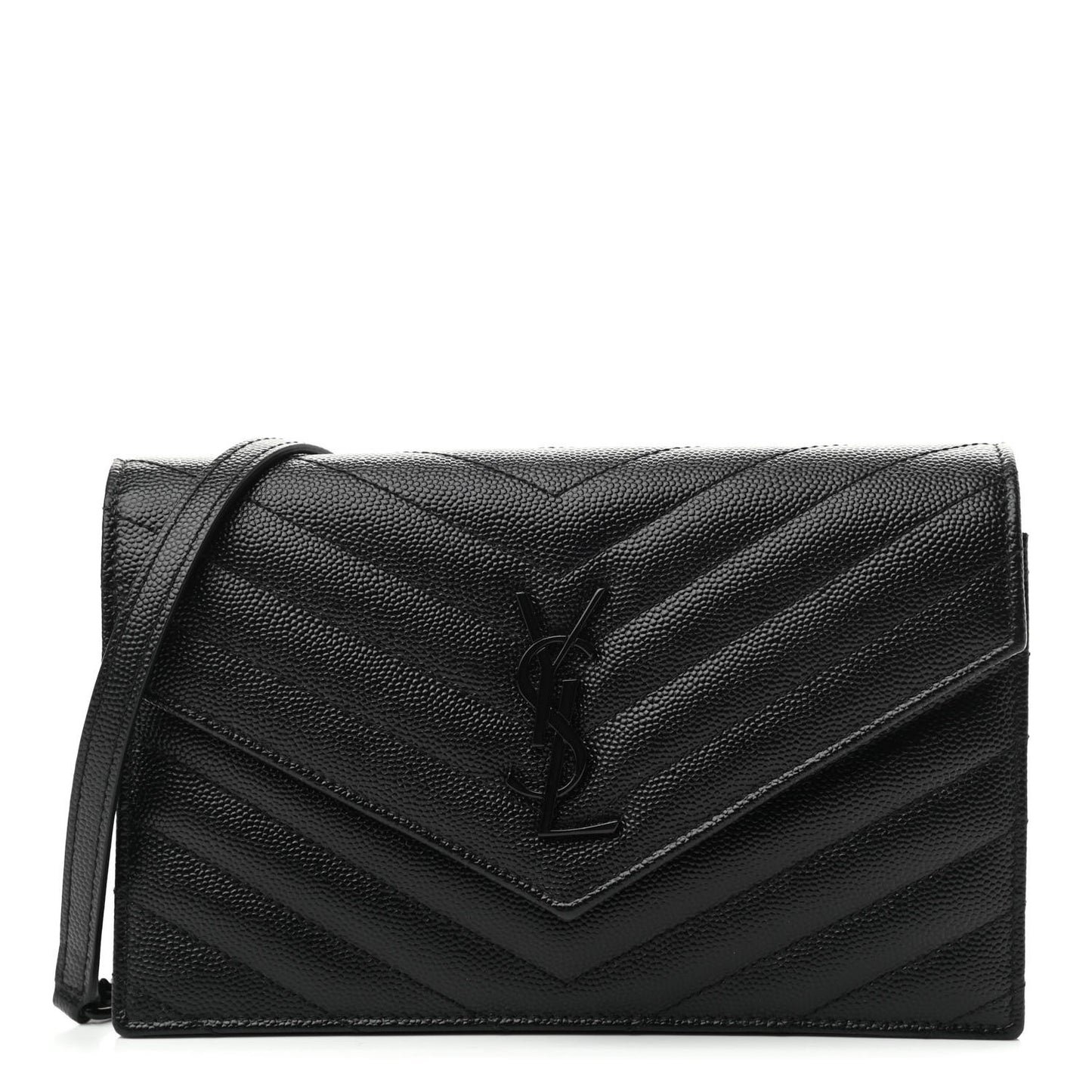 Grain De Poudre Matelasse Chevron Monogram Monochrome Envelope Chain Wallet Black