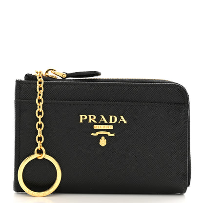 Prada Saffiano Metal Zip Around Keychain Black 1 of 8