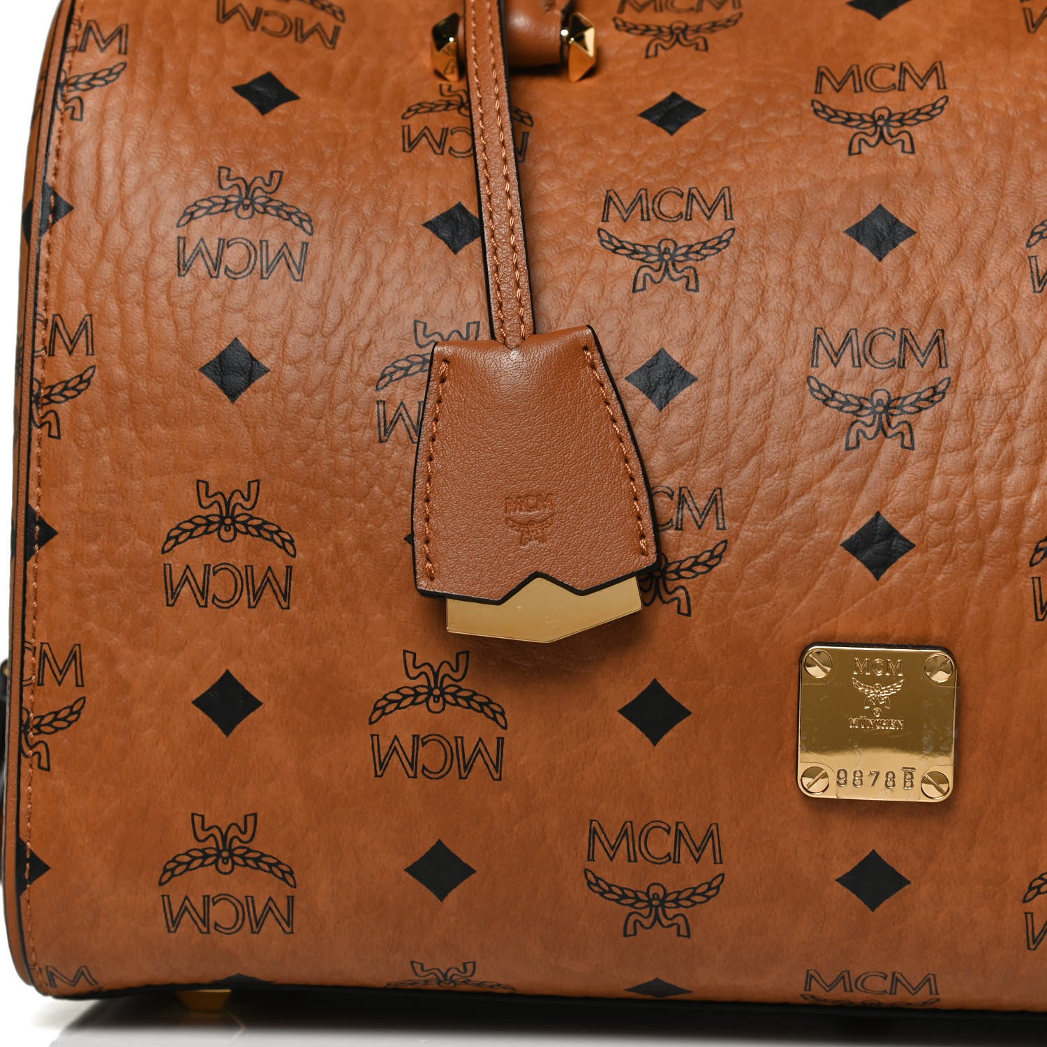 MCM Visetos Medium Boston Bag Cognac 7 of 10