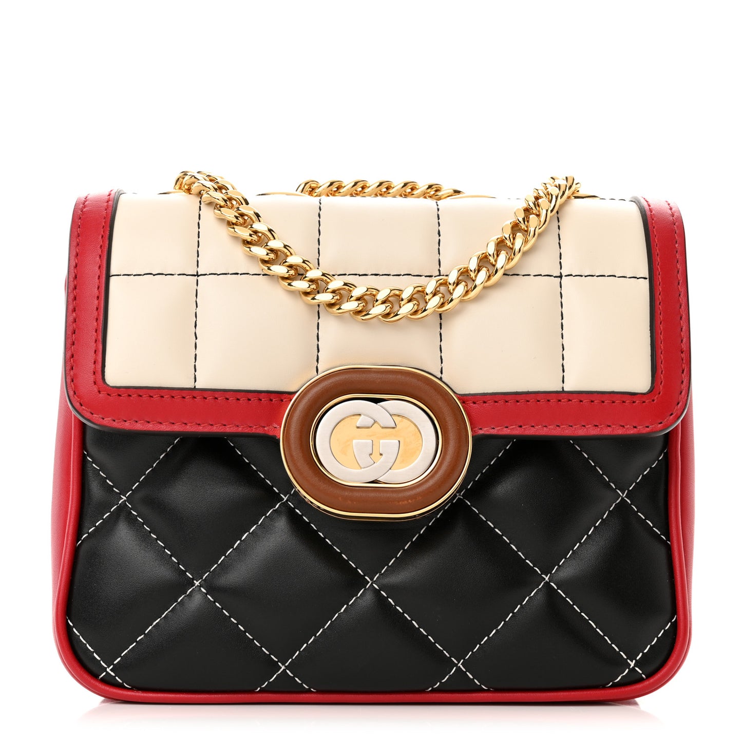 Calfskin Quilted Mini Deco Shoulder Bag Mystic White Red Black