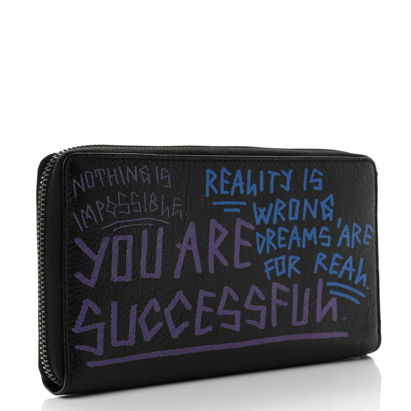 Agneau Arena Graffiti All Over Classic Hardware Continental Zip Around Wallet Black Bleu Violet