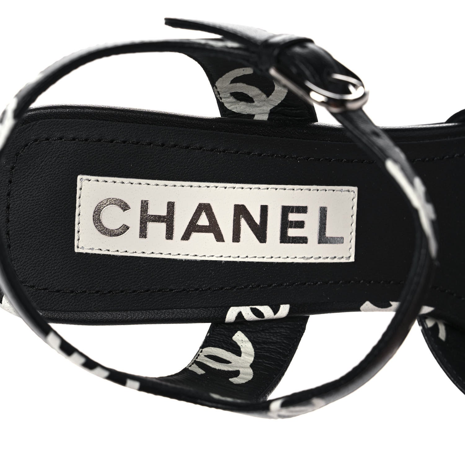Chanel Printed Lambskin CC Sandals 37 Black White 7 of 9