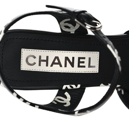 Chanel Printed Lambskin CC Sandals 37 Black White 7 of 9