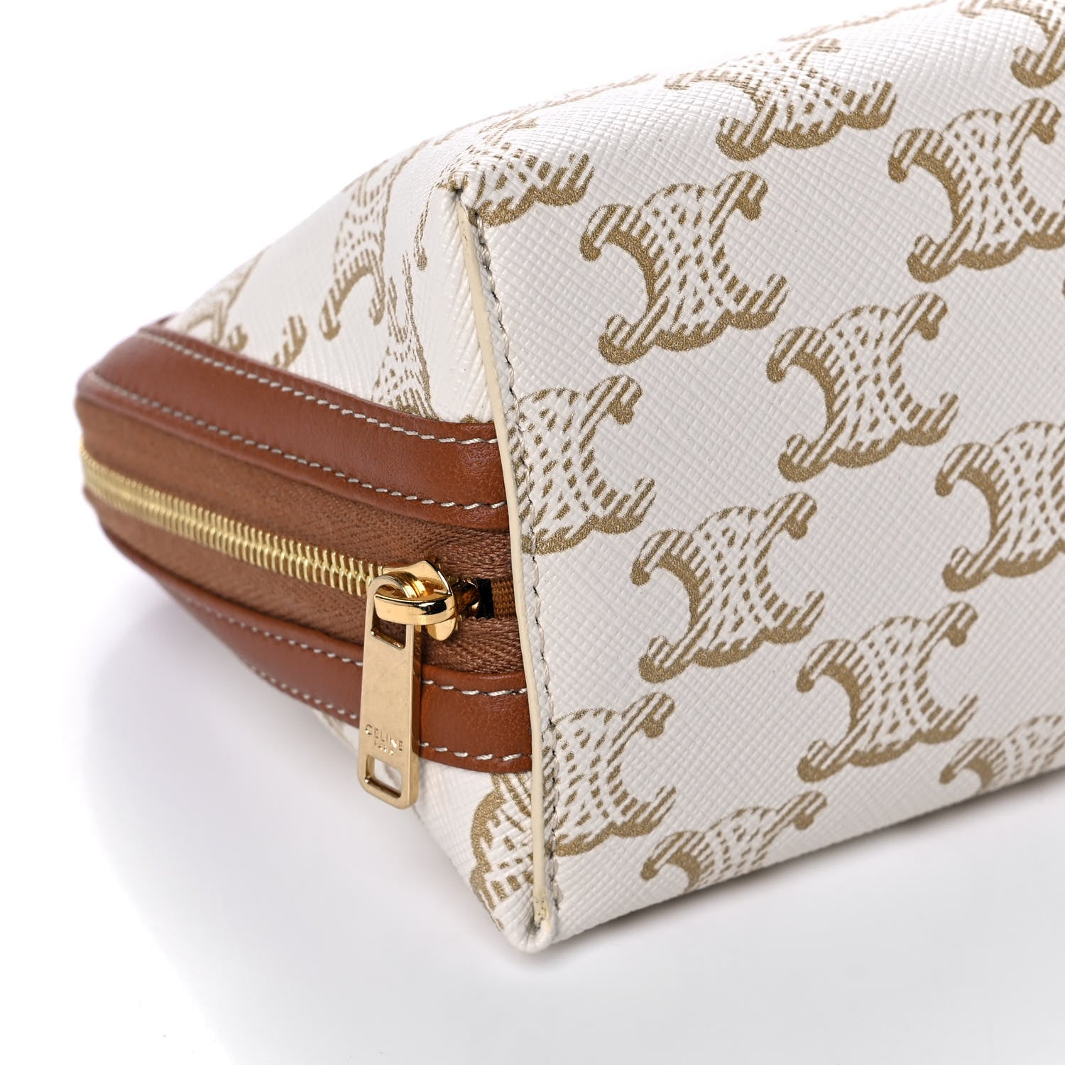 Celine Lambskin Triomphe Canvas Clutch With Chain White Tan 8 of 10