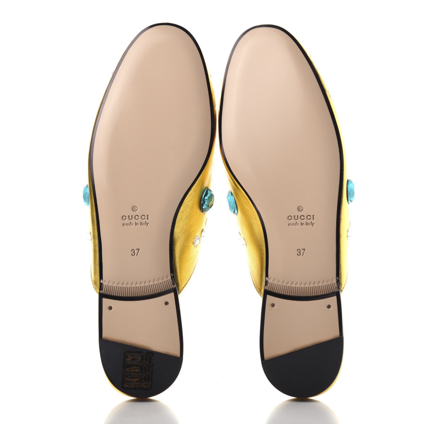 Metallic Nappa Crystal Womens Princetown Slippers 37 Gold