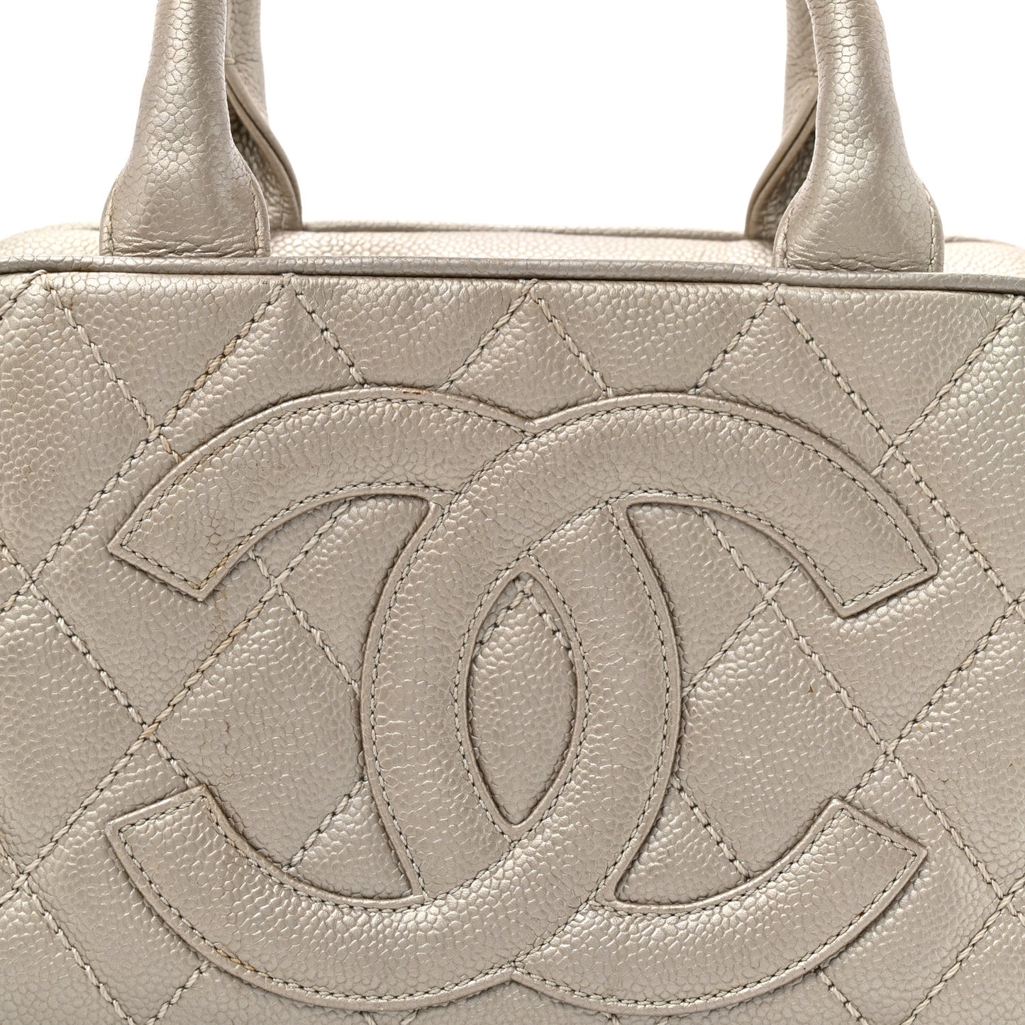 Metallic Caviar Quilted Timeless Bowler Silver