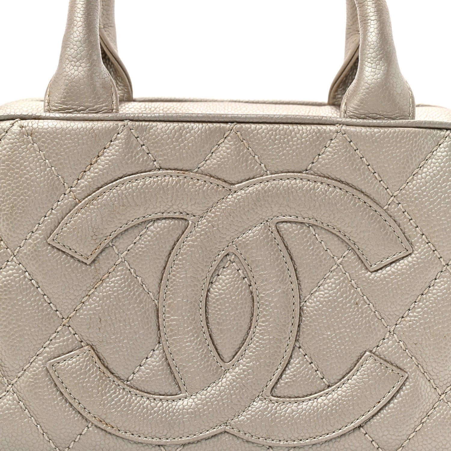 Chanel Metallic Caviar Quilted Timeless Bowler Silver 8 of 14