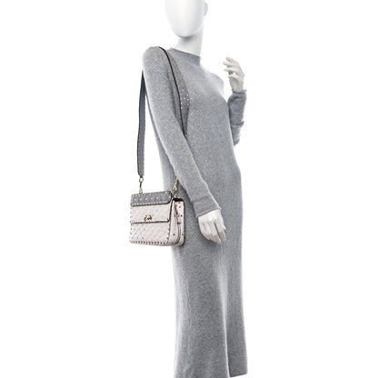 Valentino Garavani Grained Calfskin Medium Rockstud Spike Shoulder Bag White Grey 2 of 8