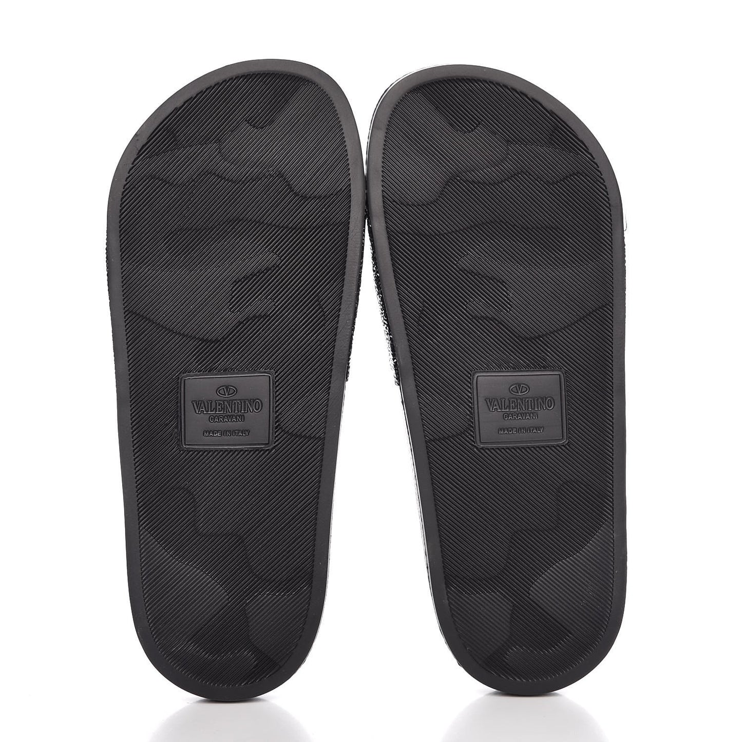 Rubber Crystal Embellished VLTN Slide Sandals 37 Black