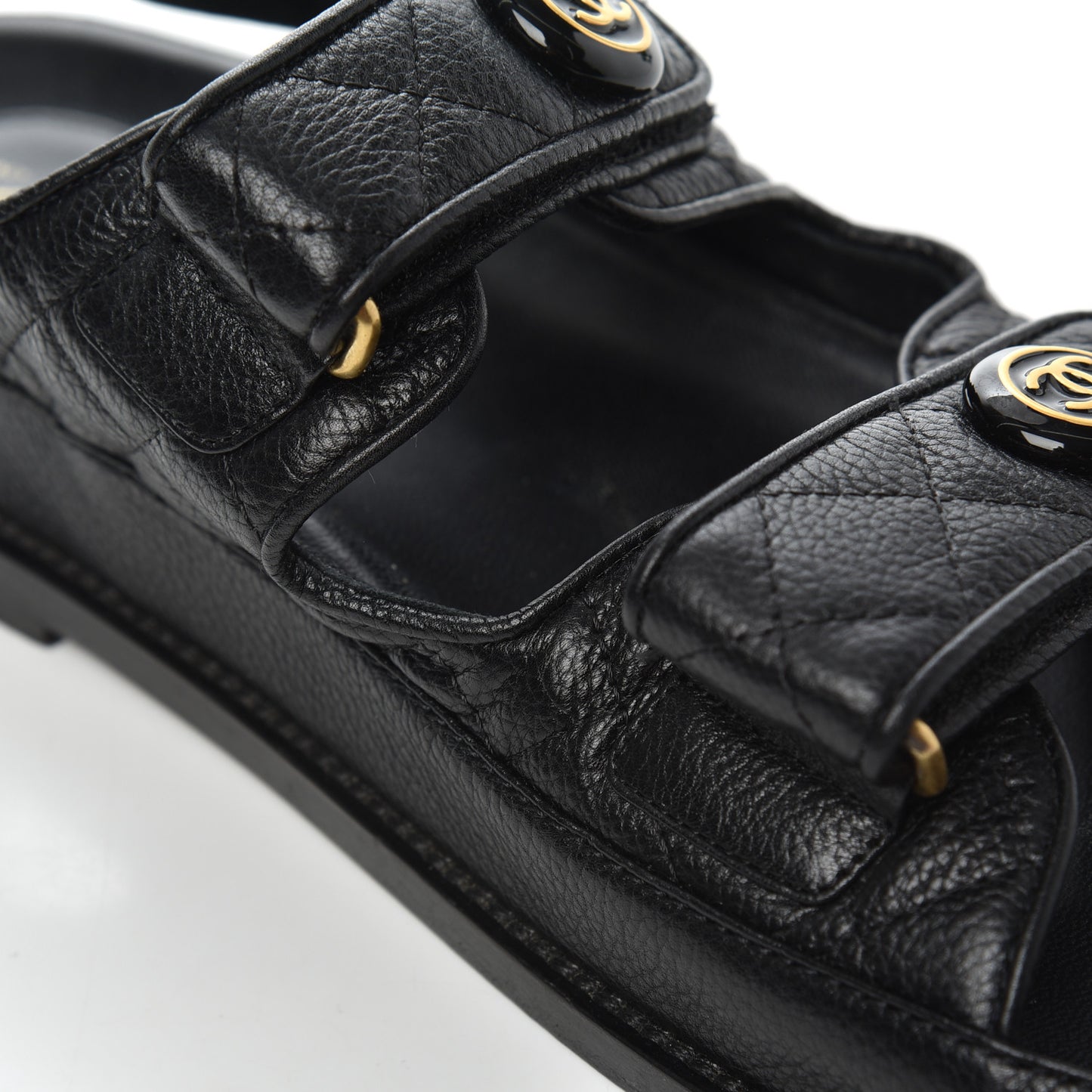 Grained Calfskin Velcro Dad Sandals 38 Black