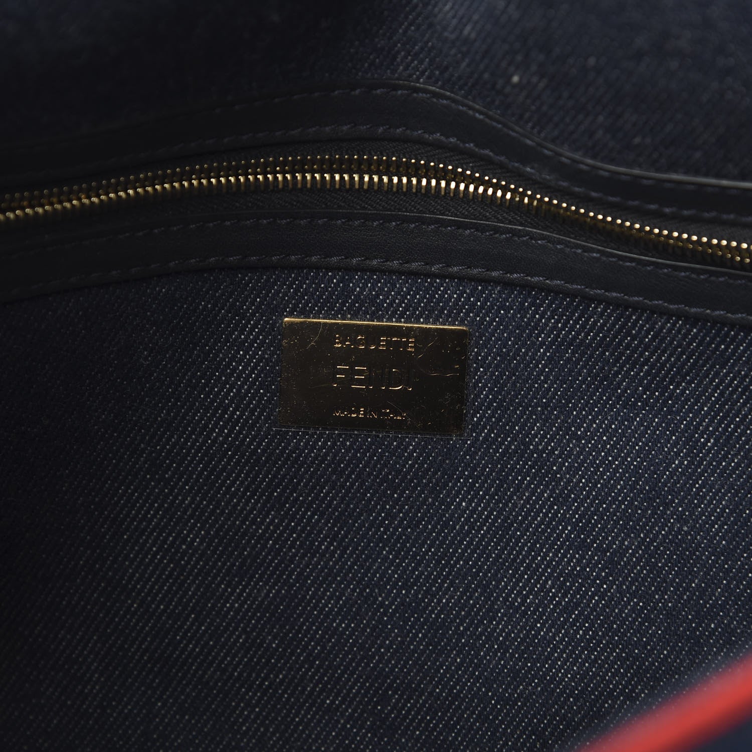 Fendi Denim Large Baguette Blue Rosso 5 of 9