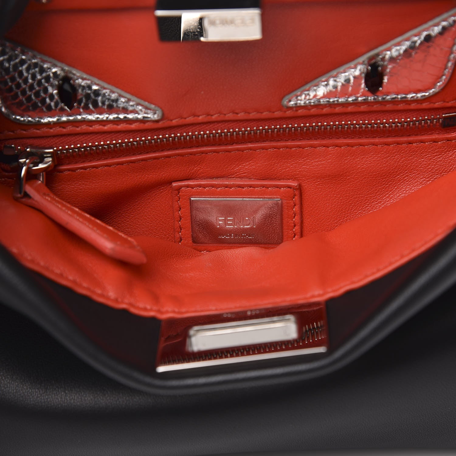 Fendi Nappa Karung Monster Eyes Mini Peekaboo Iconic Satchel Black Papavero 7 of 10