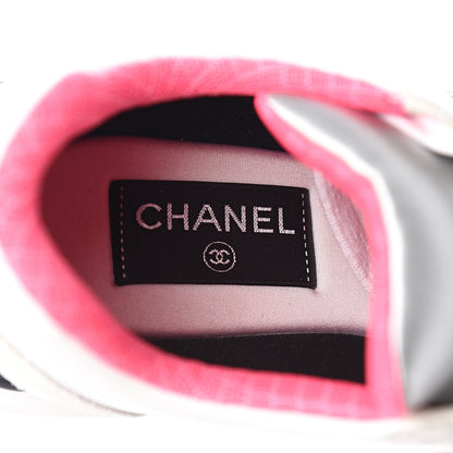 Chanel Calfskin Fabric Sneakers 39.5 White Silver Fluo Pink 6 of 8