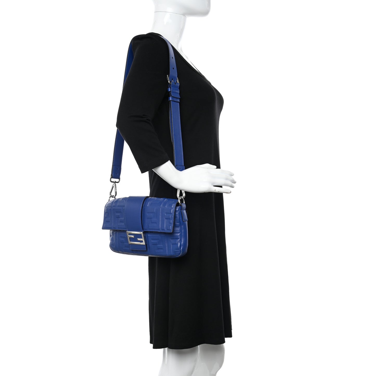 Nappa FF 1974 Embossed Belt Baguette Bag Blue Neon