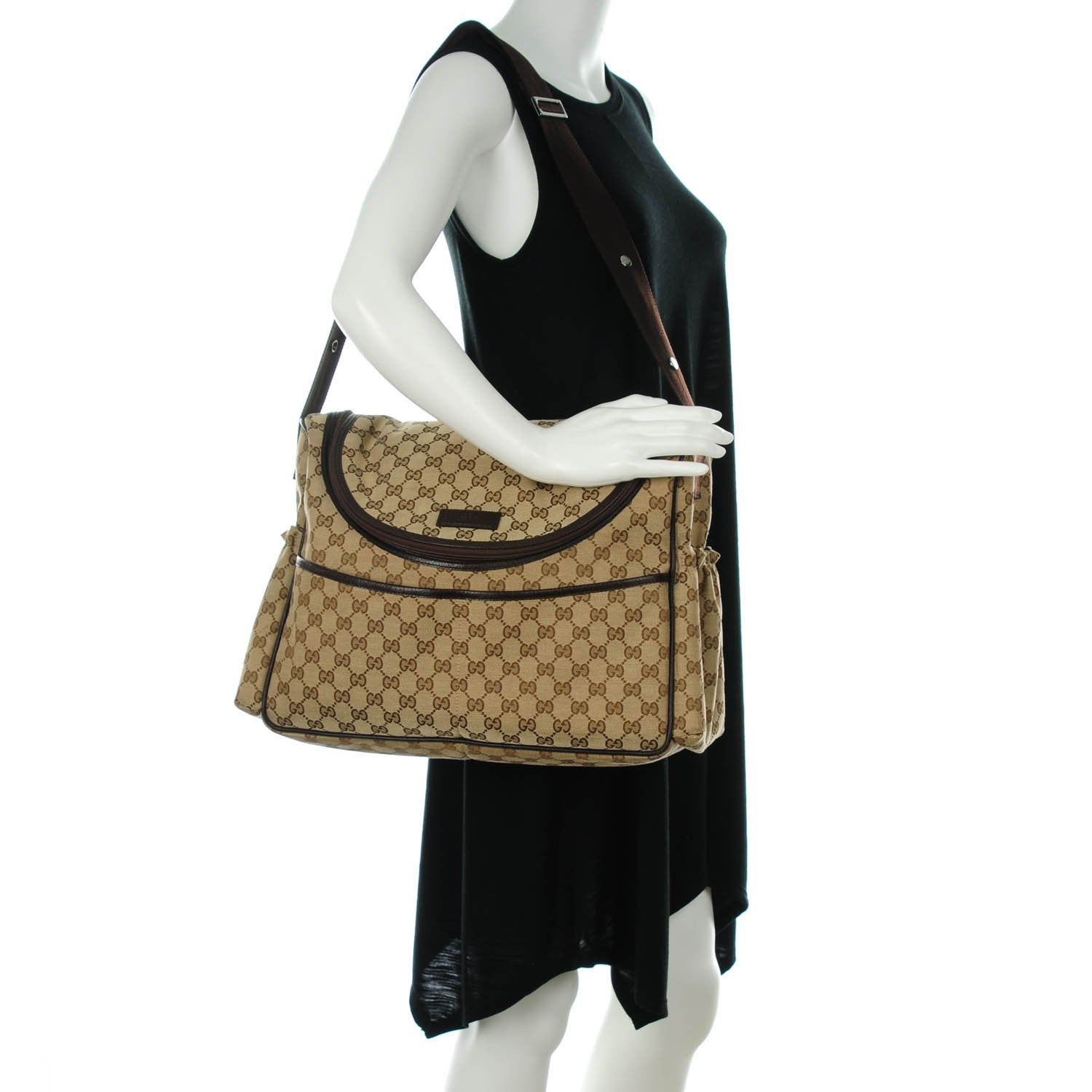 Gucci Monogram Natural Pigskin Large Diaper Bag Beige Ebony Cocoa Dark Chocolate 2 of 7