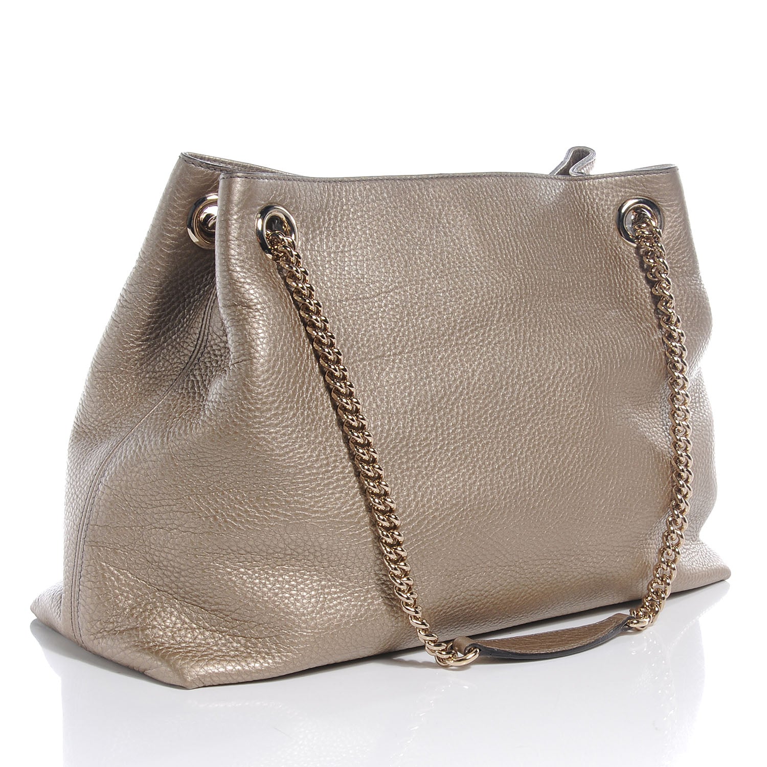 Gucci Metallic Pebbled Calfskin Medium Soho Chain Shoulder Bag Golden Beige 3 of 8