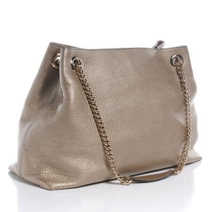 Gucci Metallic Pebbled Calfskin Medium Soho Chain Shoulder Bag Golden Beige 3 of 8