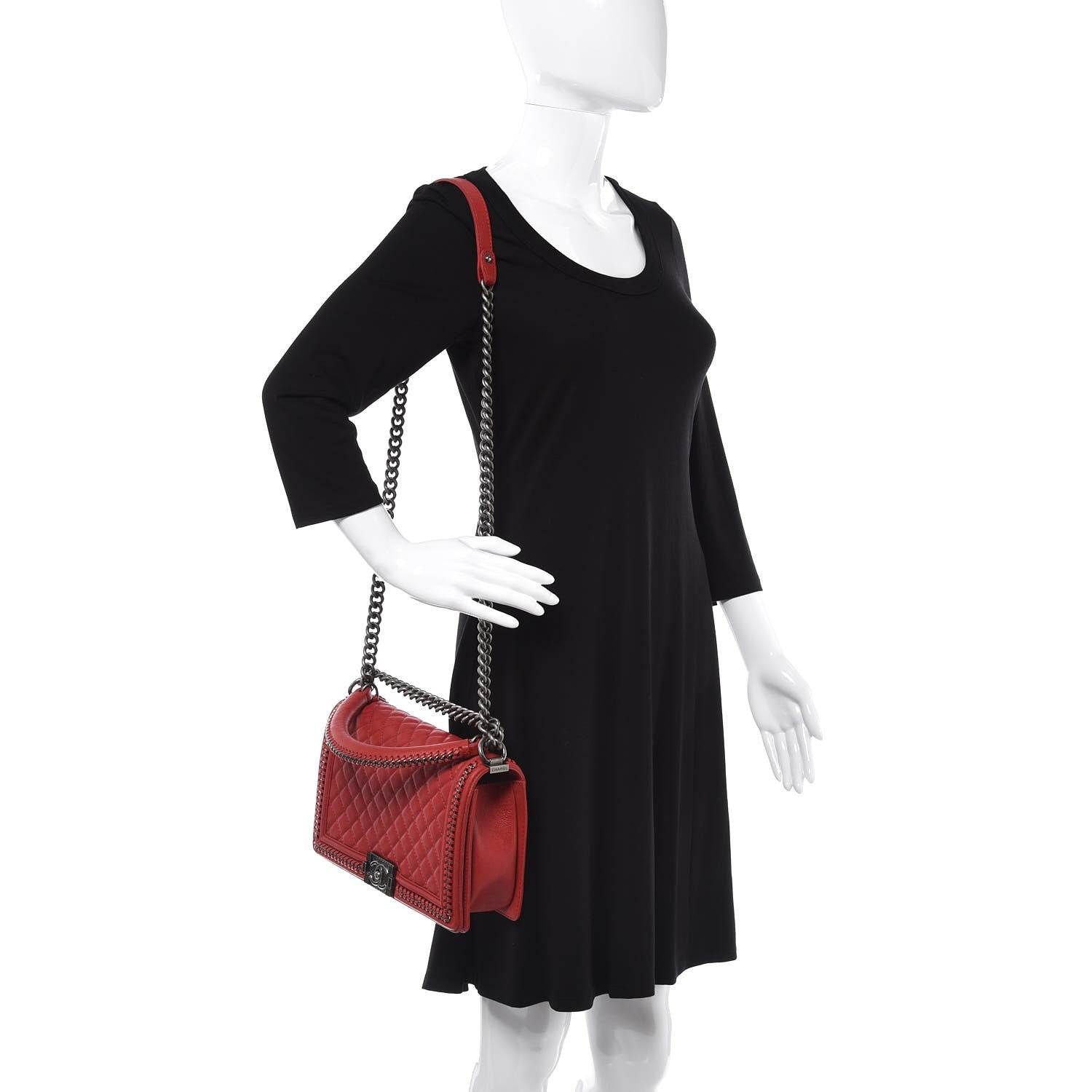 Chanel Calfskin Quilted New Medium Boy Top Handle Flap Red 3 of 10