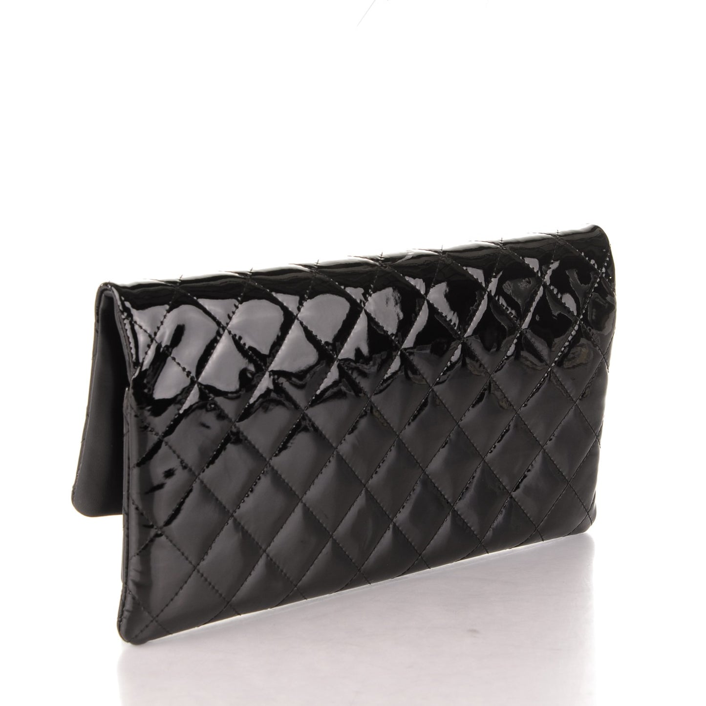 Patent Calfskin Quilted Beauty CC Clutch Black
