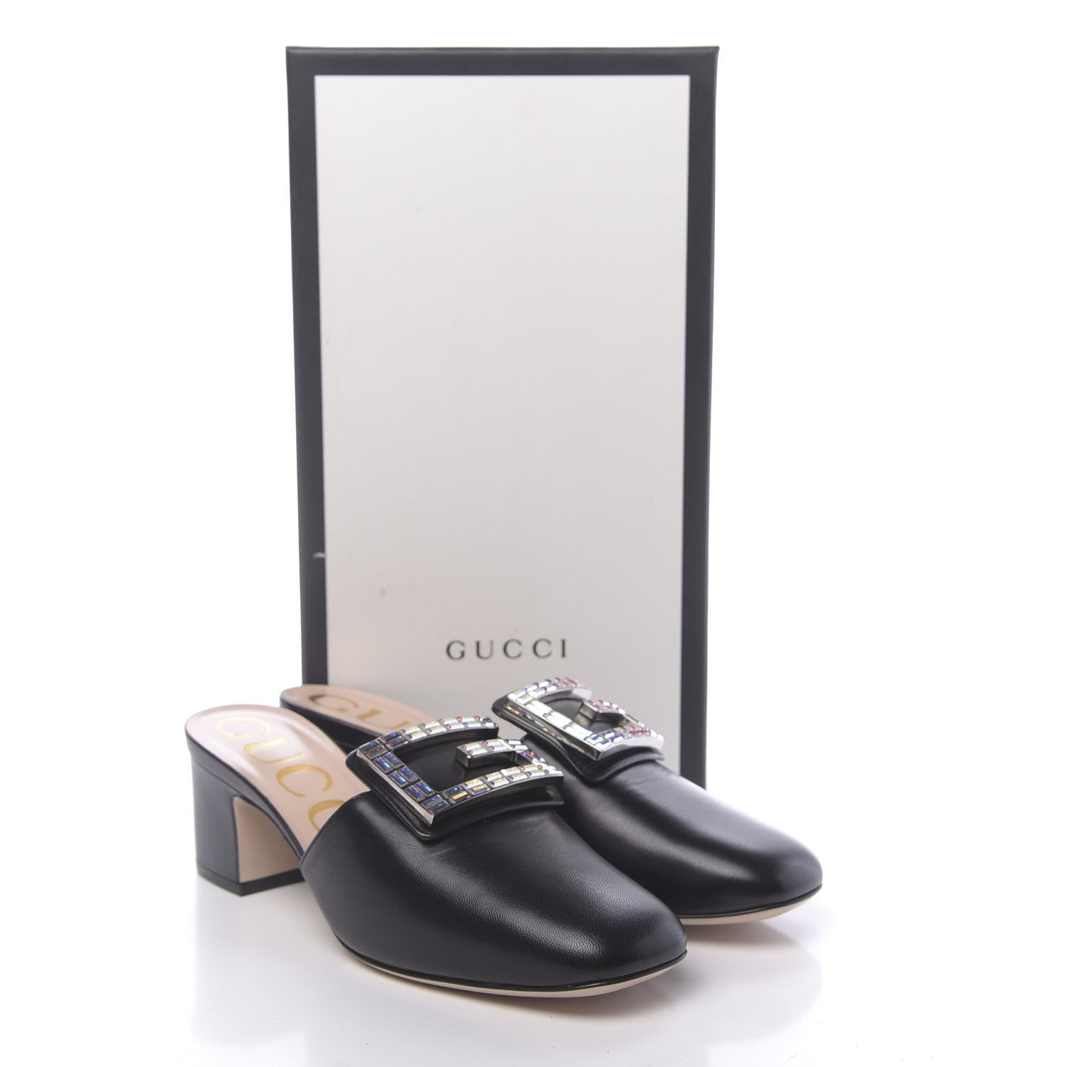 Gucci Malaga Kid Crystal Square G Madelyn Mules 36.5 Black 9 of 9
