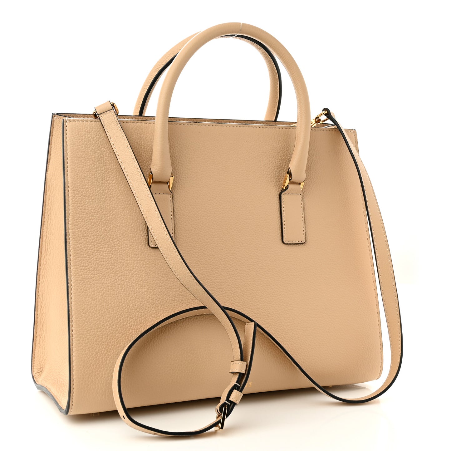 Grained Calfskin Large Virtus Top Handle Shoulder Bag Beige