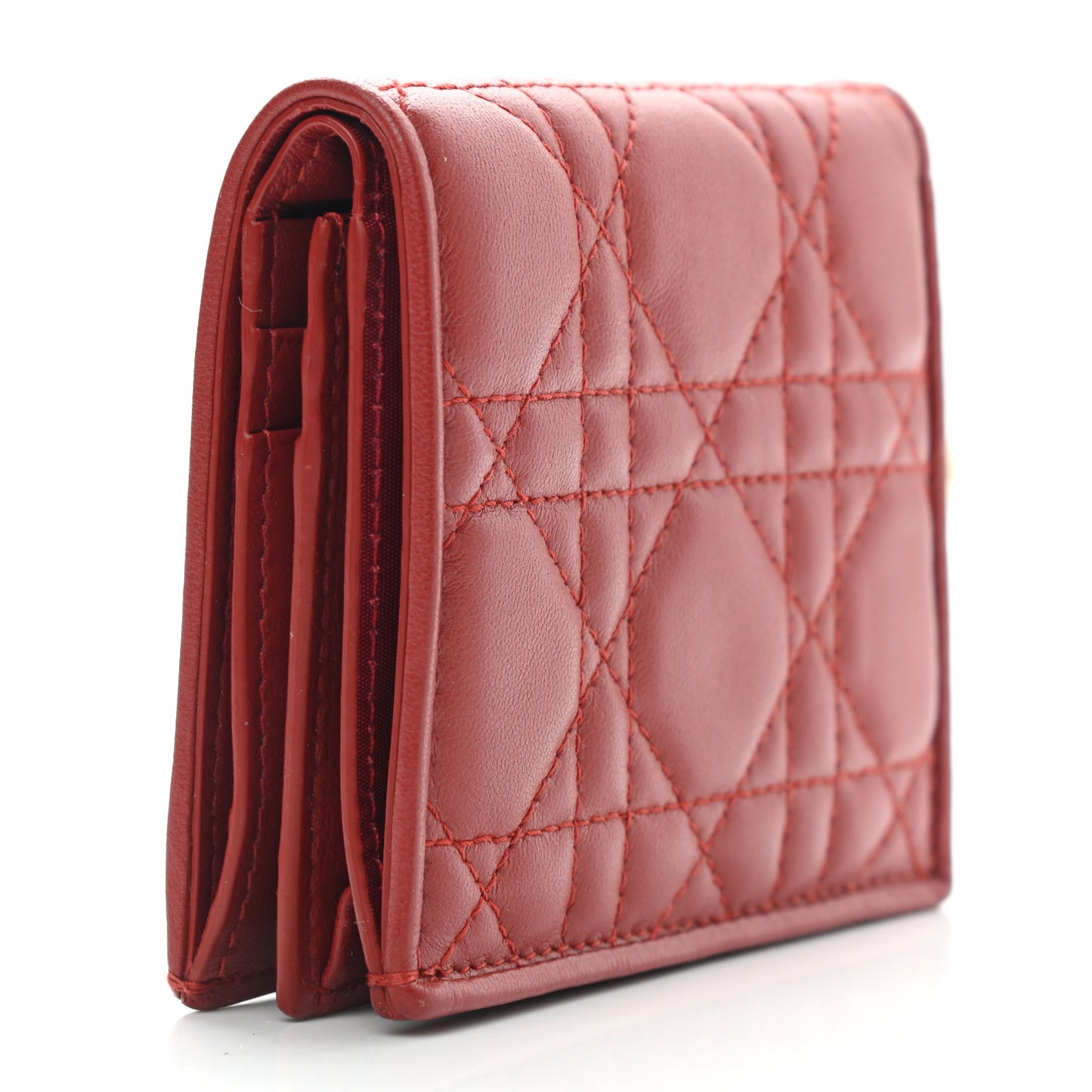 Lambskin Cannage Mini Lady Dior Wallet Red
