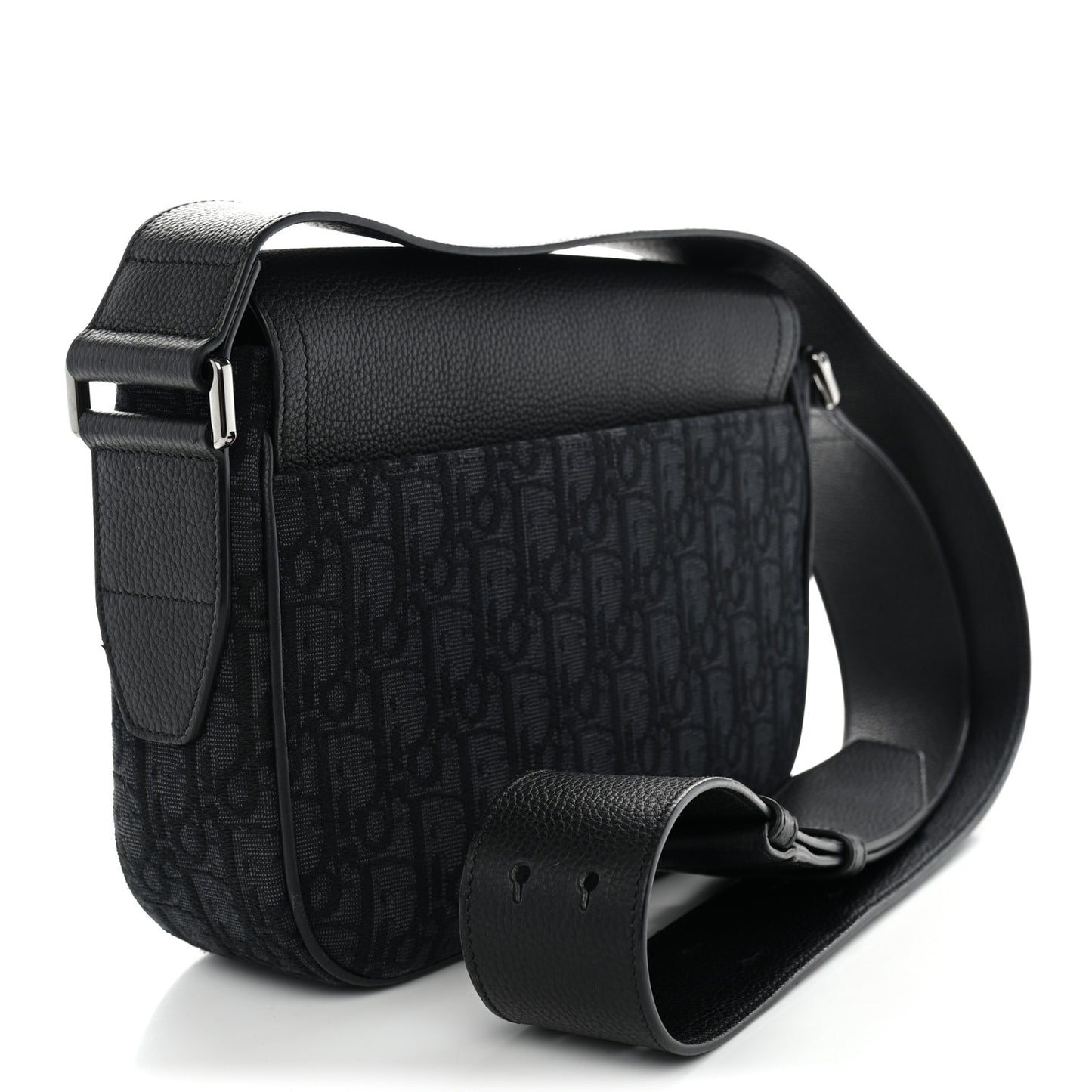 Grained Calfskin Oblique Mini Saddle Messenger Black