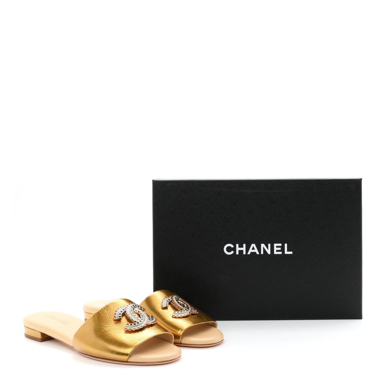 Chanel Laminated Lambskin Enamel CC Mules Sandals 39 Beige 10 of 10
